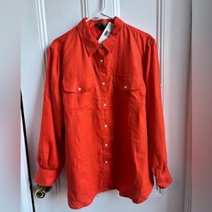 Lauren Ralph Lauren 100% linen button down shirt size 2X roll tab sleeves